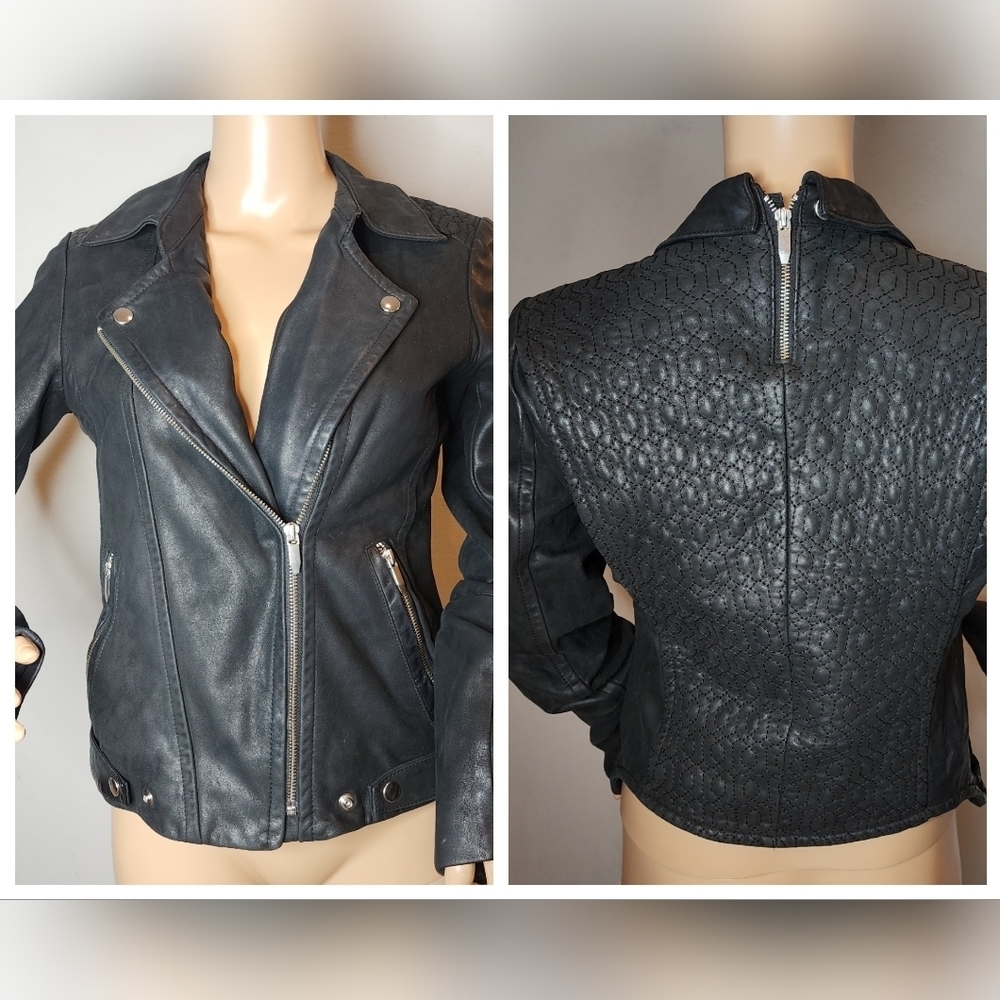 Theyskens' Theory Lamb Leather Black Jacket Quilted Back Size Small (Flaw)